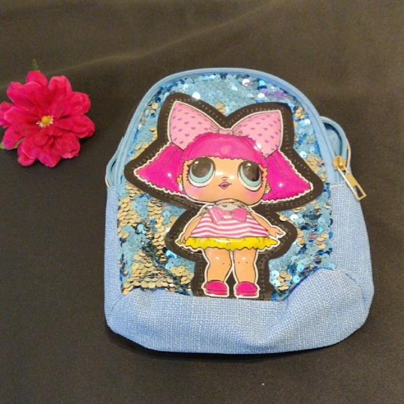 Kids Sequin Backpack with Cartoon Design - Blue and Pink - Picture 1 of 6